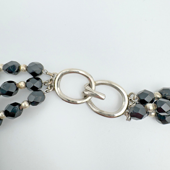 Vintage HOBE Necklace Signed Triple Strand Faceted French Jet 16" - Picture 5 of 7